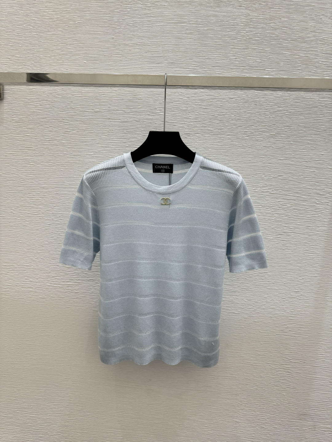 🆕CH家🆕 春夏新款 纯色简约圆领针织短袖颜色：白色 粉色 蓝色尺码：36.38.40