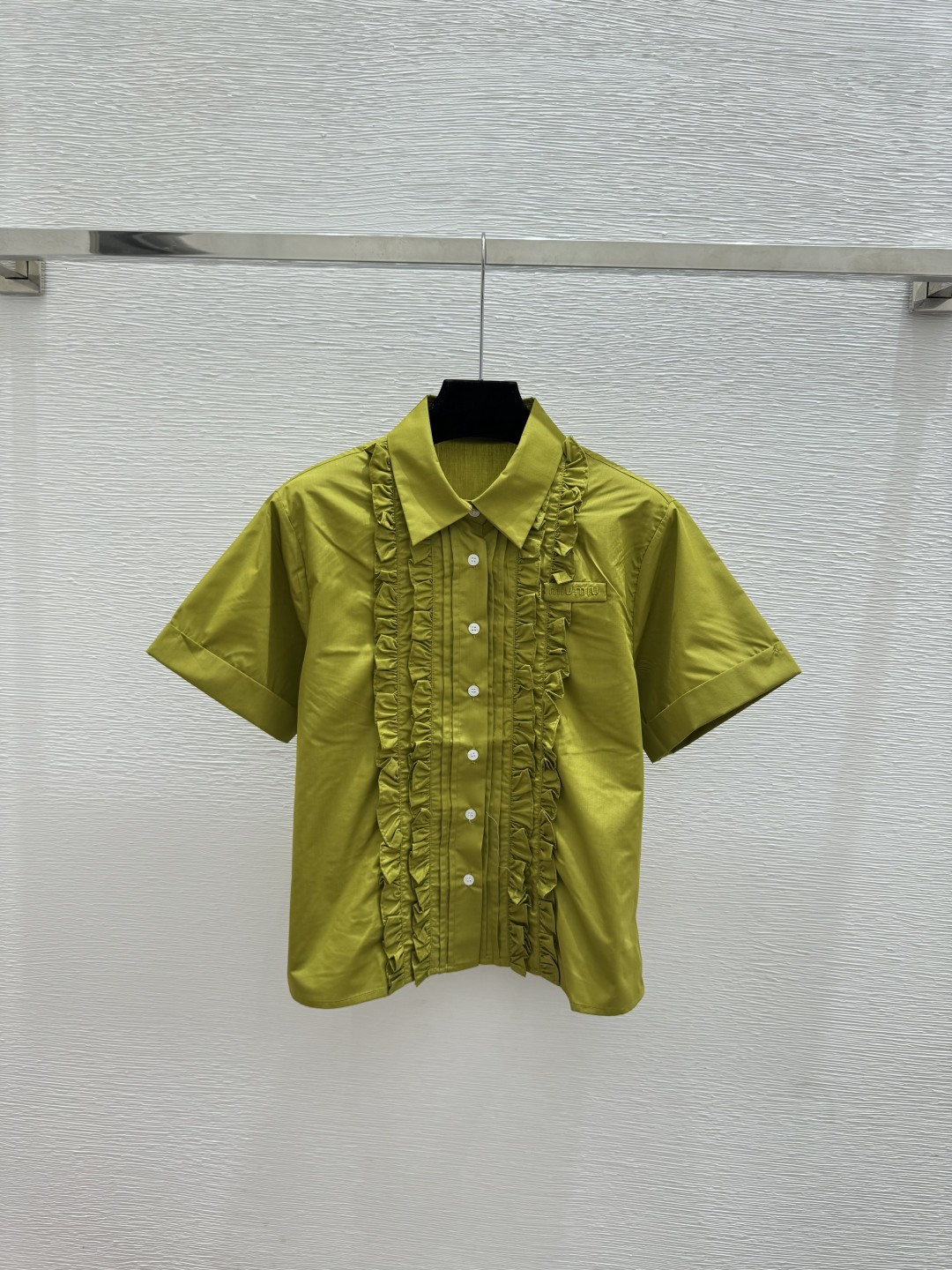 Miu Miu M家 春夏新款 纯色花边翻领短袖开衫