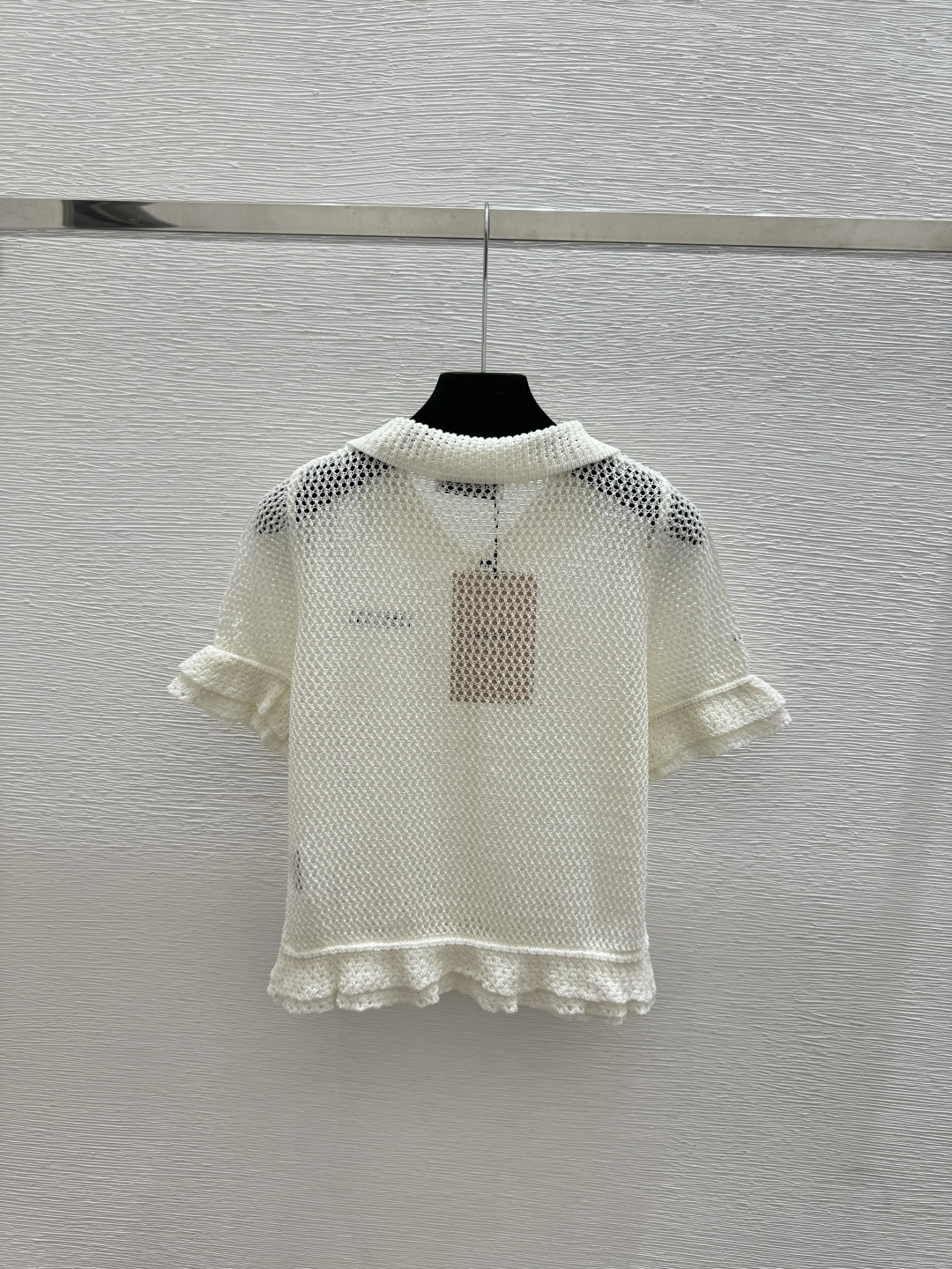 Miu Miu M家 春夏新款 纯色简约镂空翻领针织短袖开衫