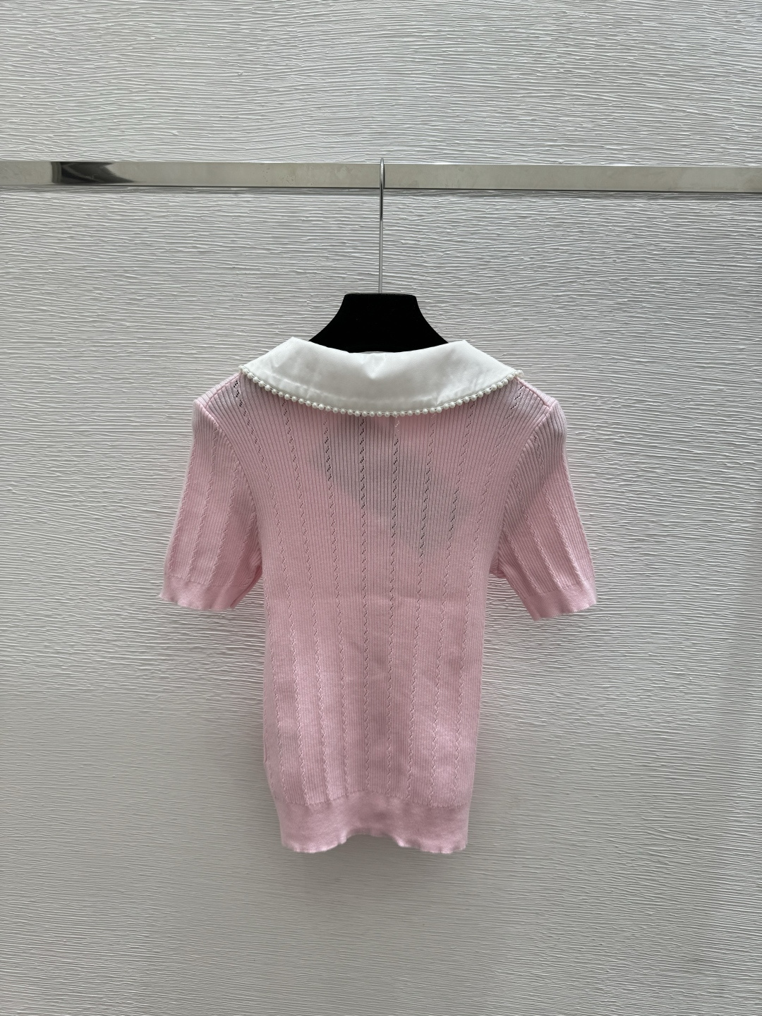 Miu Miu M家 春夏新款 撞色钉珠翻领针织短袖开衫