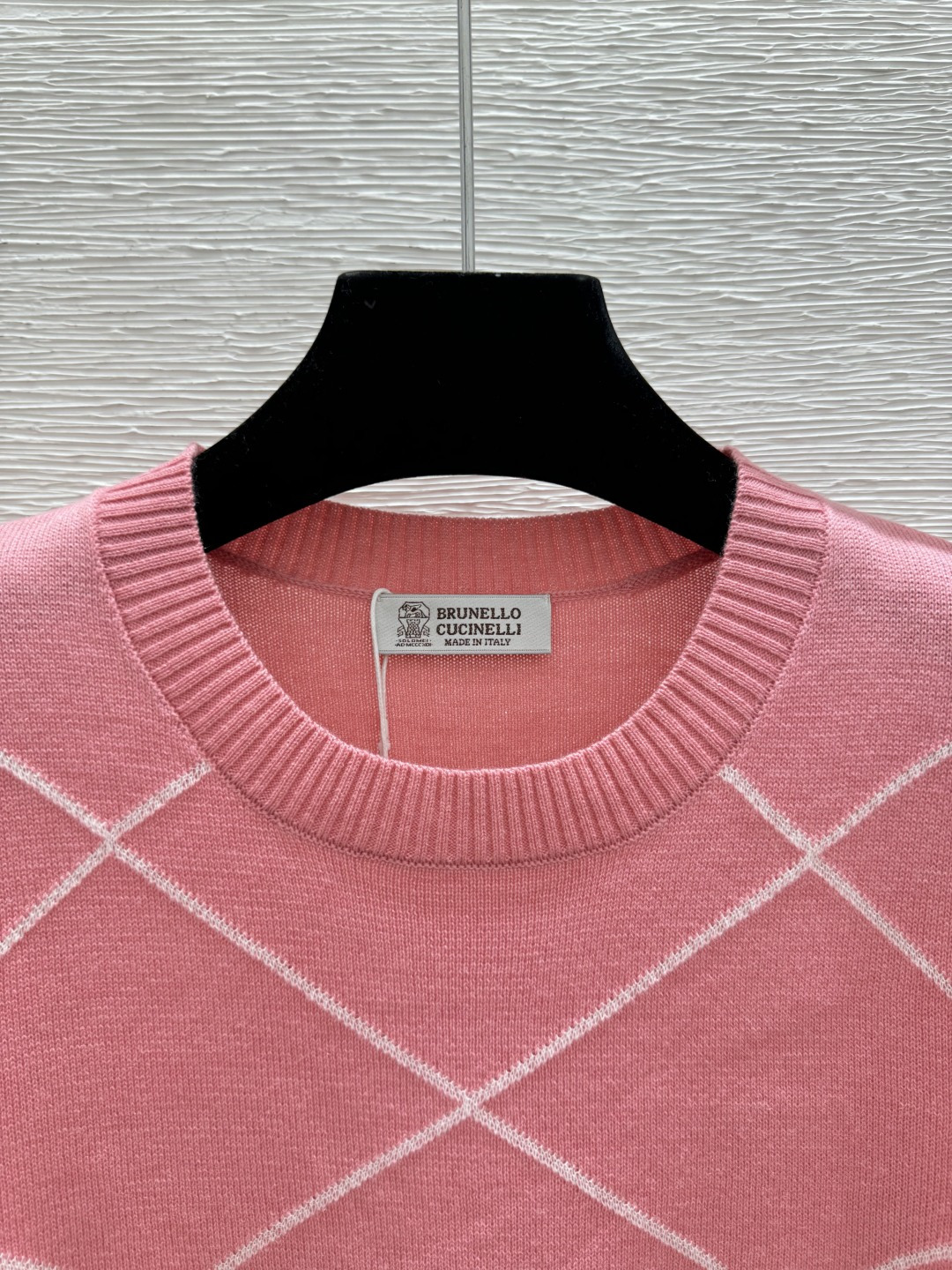 Brunello Cucinelli BC家 春夏新款 撞色菱格圆领针织短袖