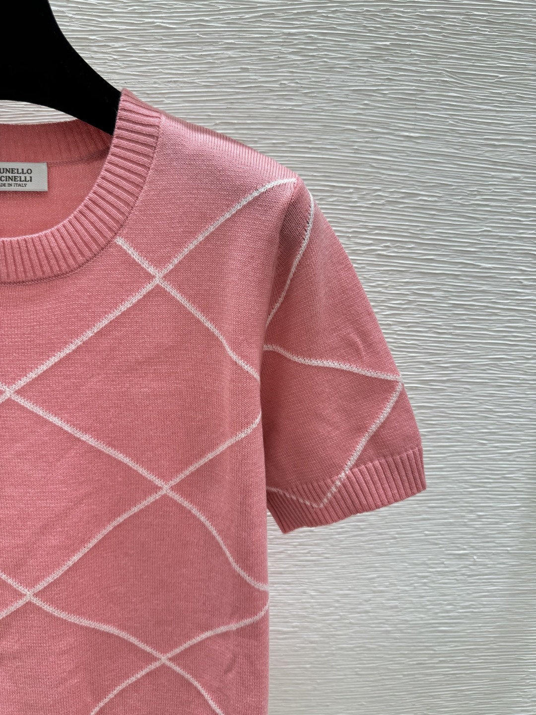 Brunello Cucinelli BC家 春夏新款 撞色菱格圆领针织短袖