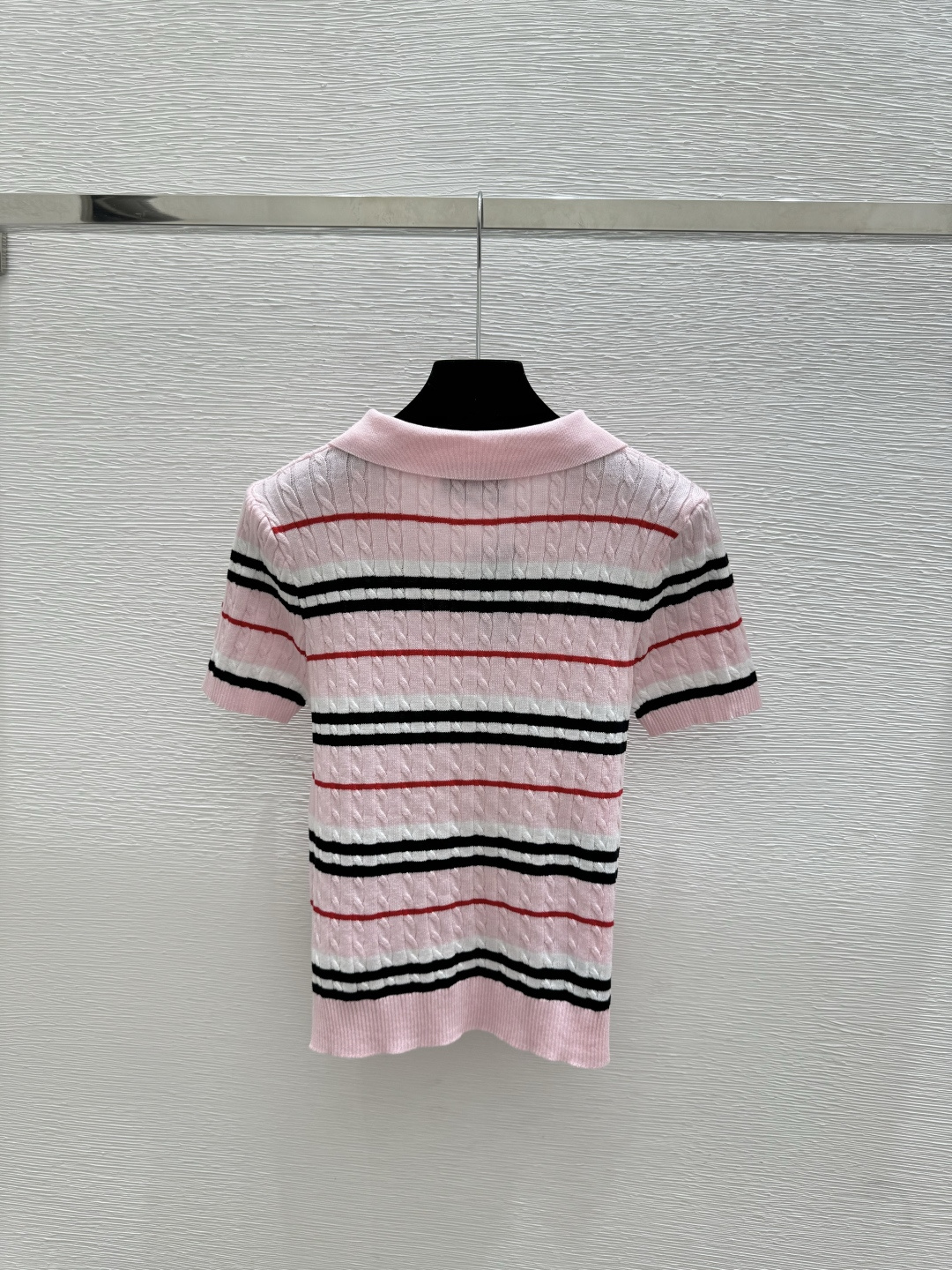 Prada P家 春夏新款 撞色条纹翻领针织短袖