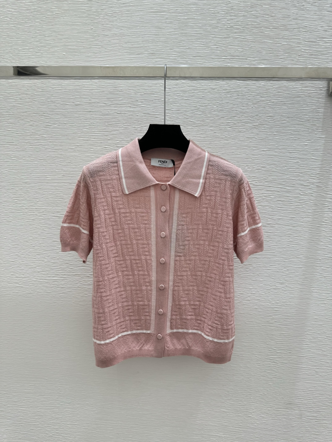 Fendi F家 春夏新款 撞色老花字母翻领针织短袖开衫
