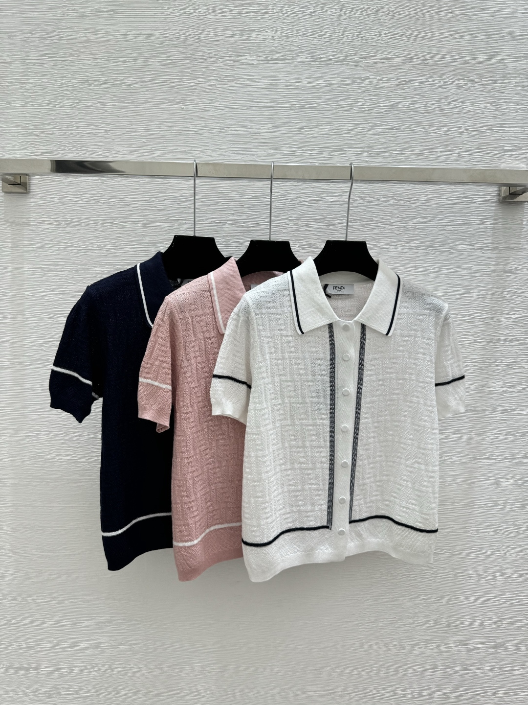 Fendi F家 春夏新款 撞色老花字母翻领针织短袖开衫