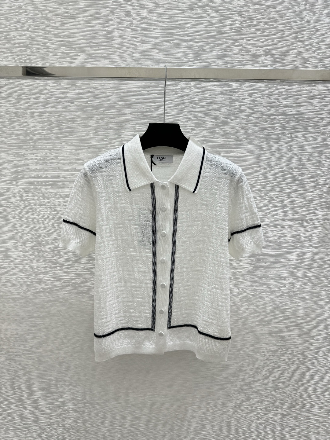 Fendi F家 春夏新款 撞色老花字母翻领针织短袖开衫