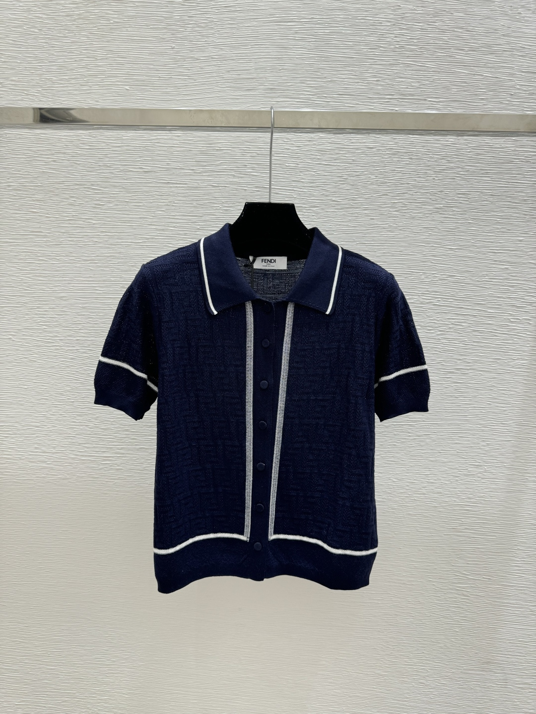 Fendi F家 春夏新款 撞色老花字母翻领针织短袖开衫