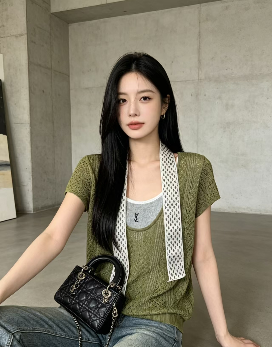 🆕Y家🆕  春夏新款 撞色假两件圆领针织短袖颜色：杏色 绿色尺码：36.38.40