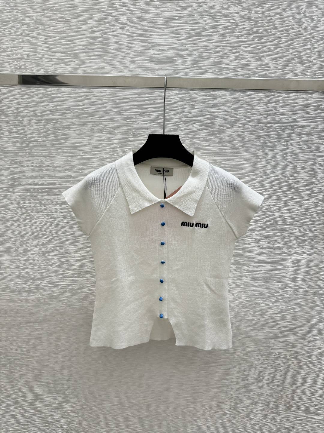 🆕M家🆕  春夏新款 纯色简约翻领针织短袖颜色：白色 宝蓝尺码：36.38.40
