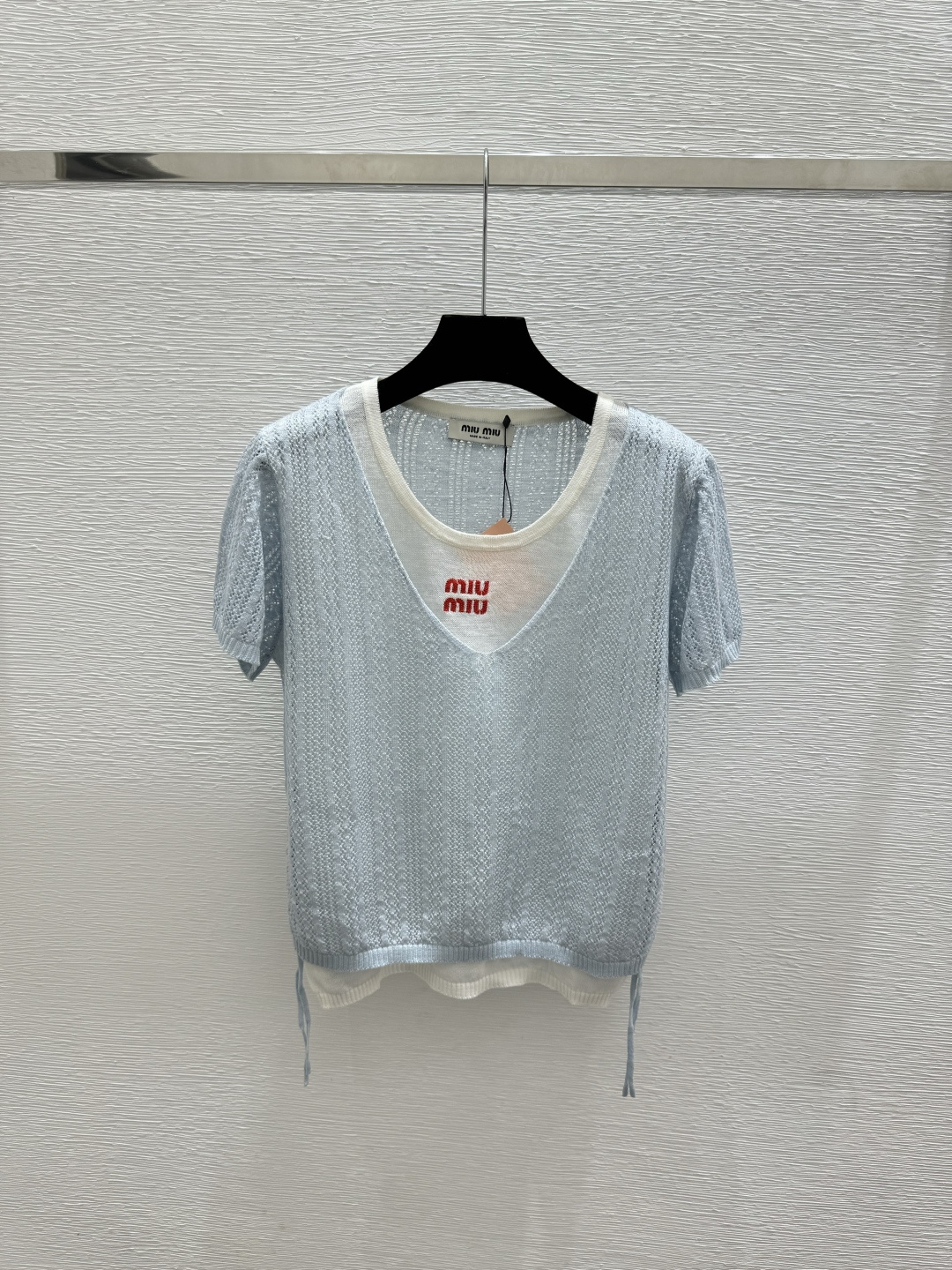 🆕M家🆕  春夏新款 撞色假两件圆领针织短袖颜色：蓝色 灰色尺码：36.38.40