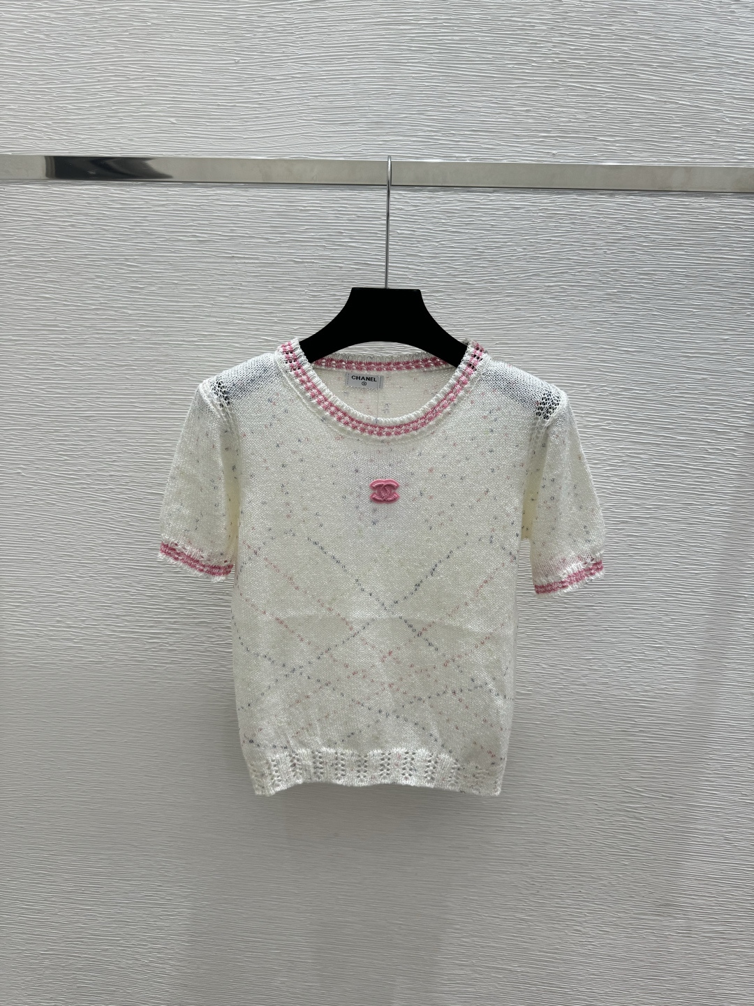 🆕CH家🆕  春夏新款 撞色简约圆领针织短袖颜色：白色尺码：36.38.40