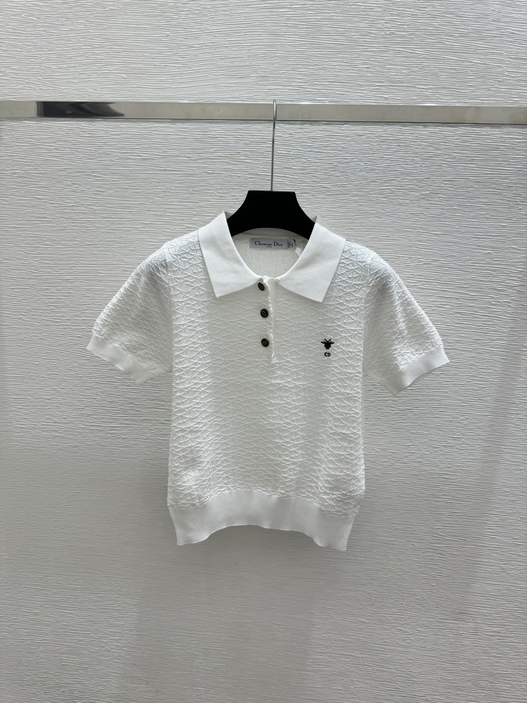 🆕D家🆕  春夏新款 纯色简约翻领针织短袖颜色：白色 宝蓝尺码：36.38.40