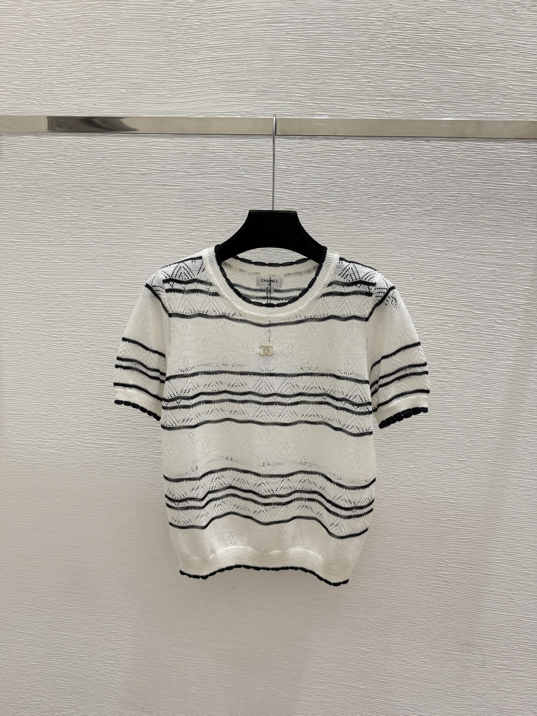 🆕CH家🆕  春夏新款 撞色条纹圆领针织短袖颜色：白色 粉色 蓝色尺码：36.38.40