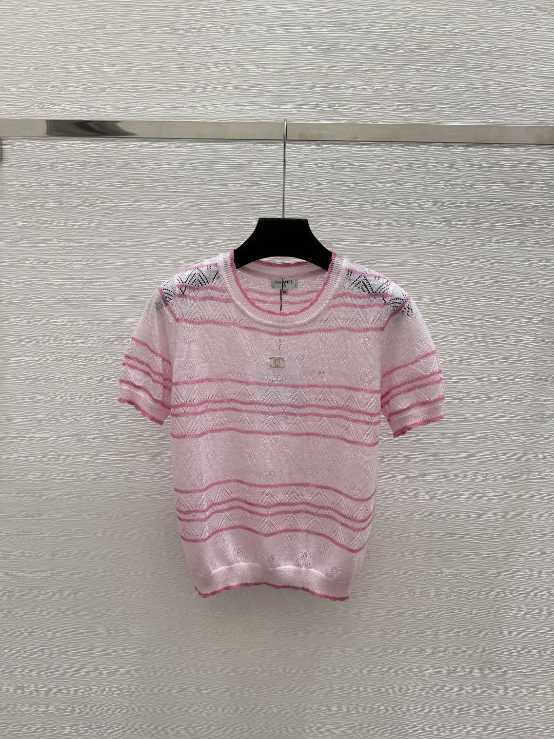 🆕CH家🆕  春夏新款 撞色条纹圆领针织短袖颜色：白色 粉色 蓝色尺码：36.38.40