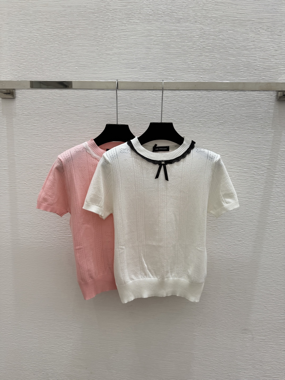 🆕ANN家🆕  春夏新款 撞色花边圆领针织短袖颜色：白色 粉色尺码：36.38.40