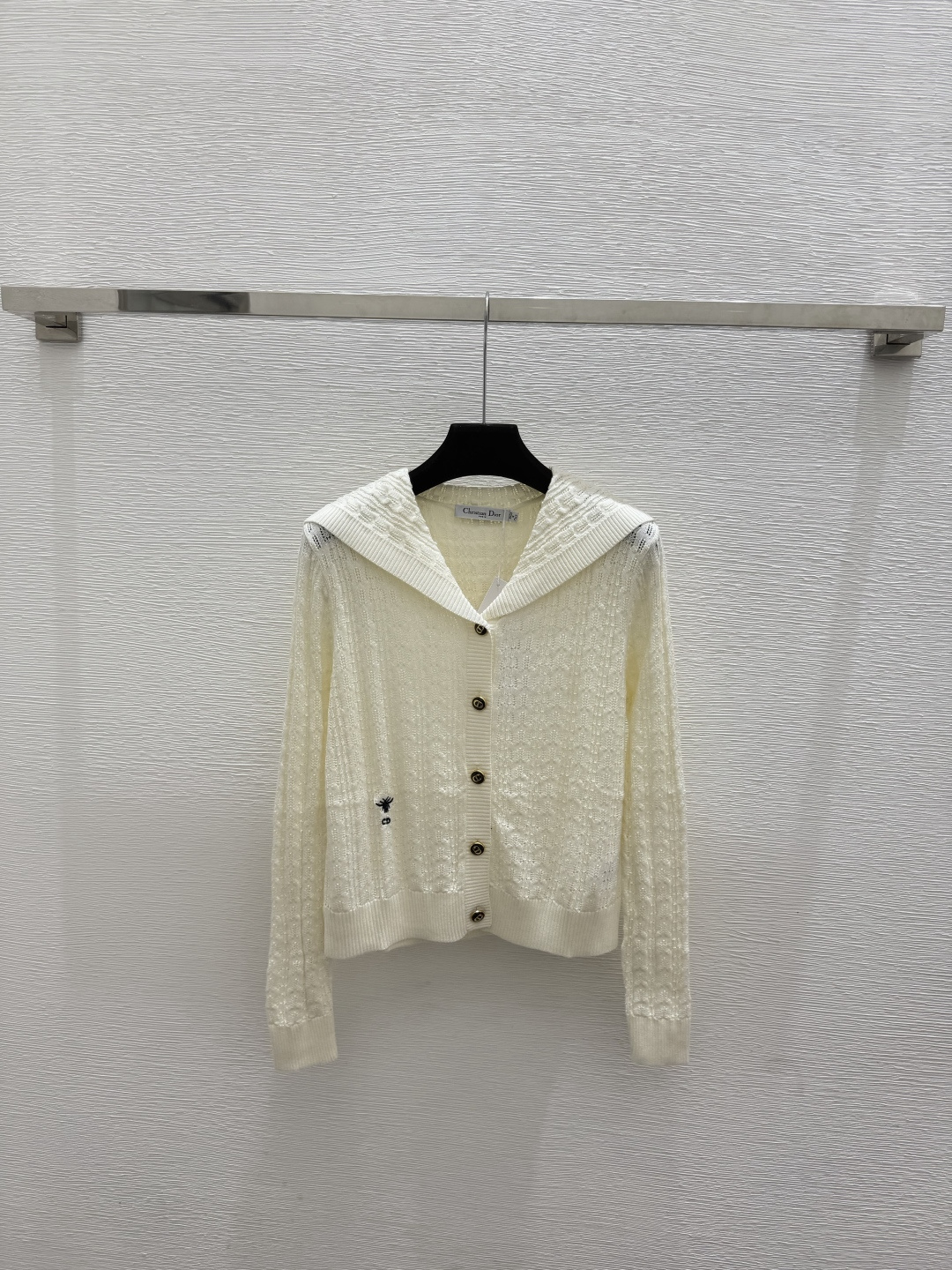 🆕D家🆕  春夏新款 纯色简约海军领针织长袖开衫颜色：白色尺码：36.38.40