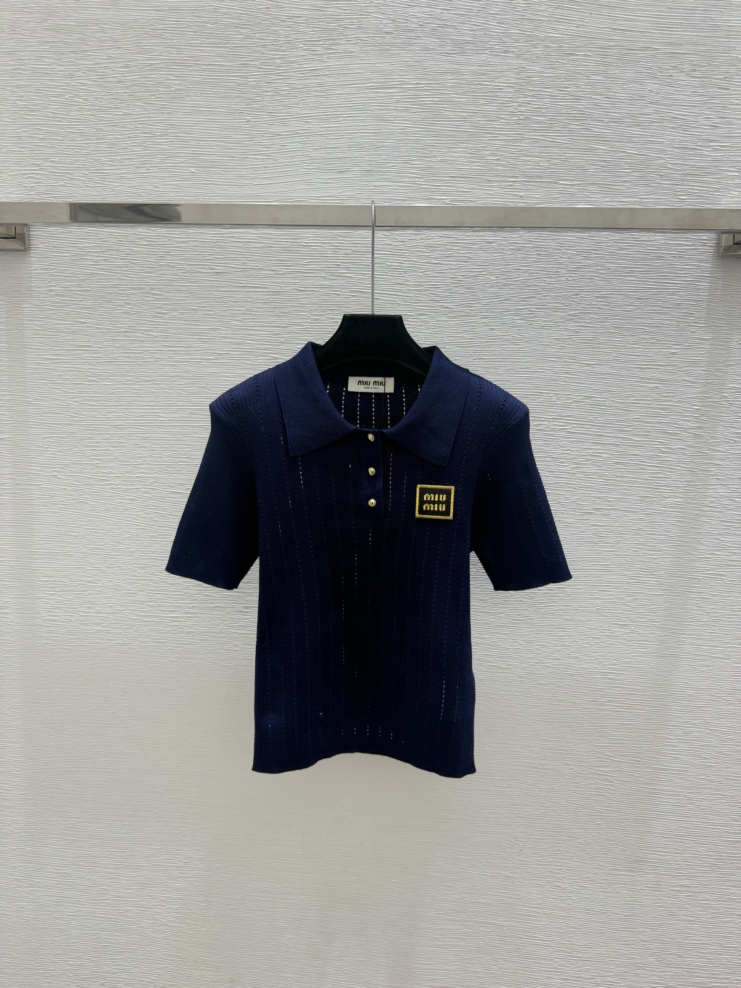 🆕M家🆕  春夏新款 纯色简约翻领针织短袖颜色：宝蓝尺码：36.38.40