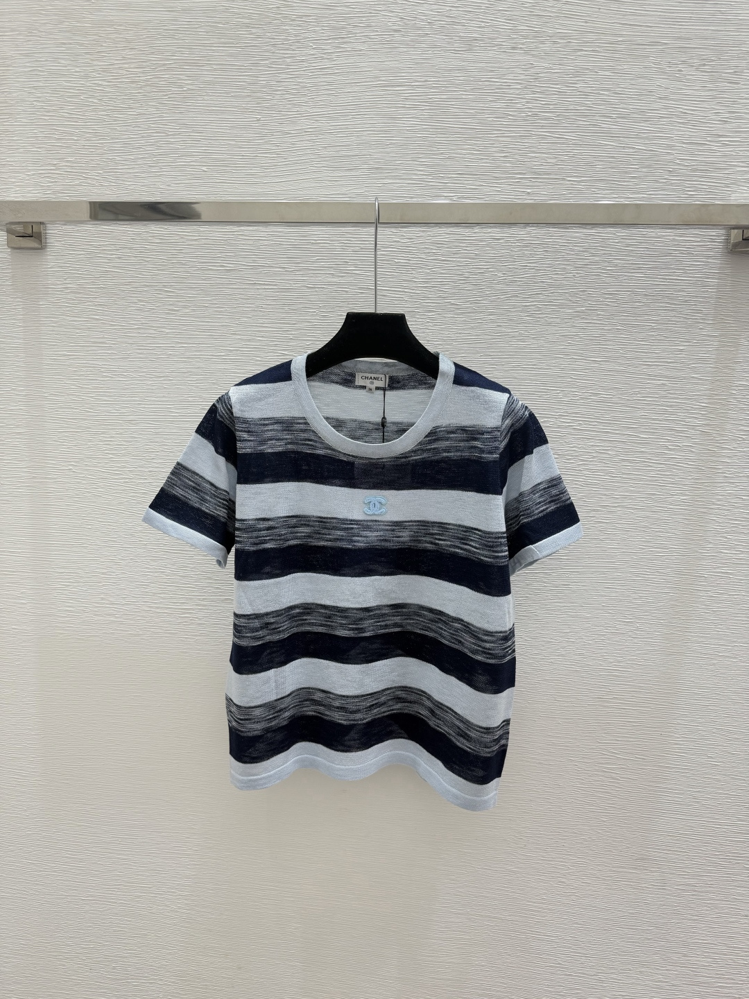 🆕CH家🆕  春夏新款 撞色条纹圆领针织短袖颜色：粉色 蓝色尺码：36.38.40