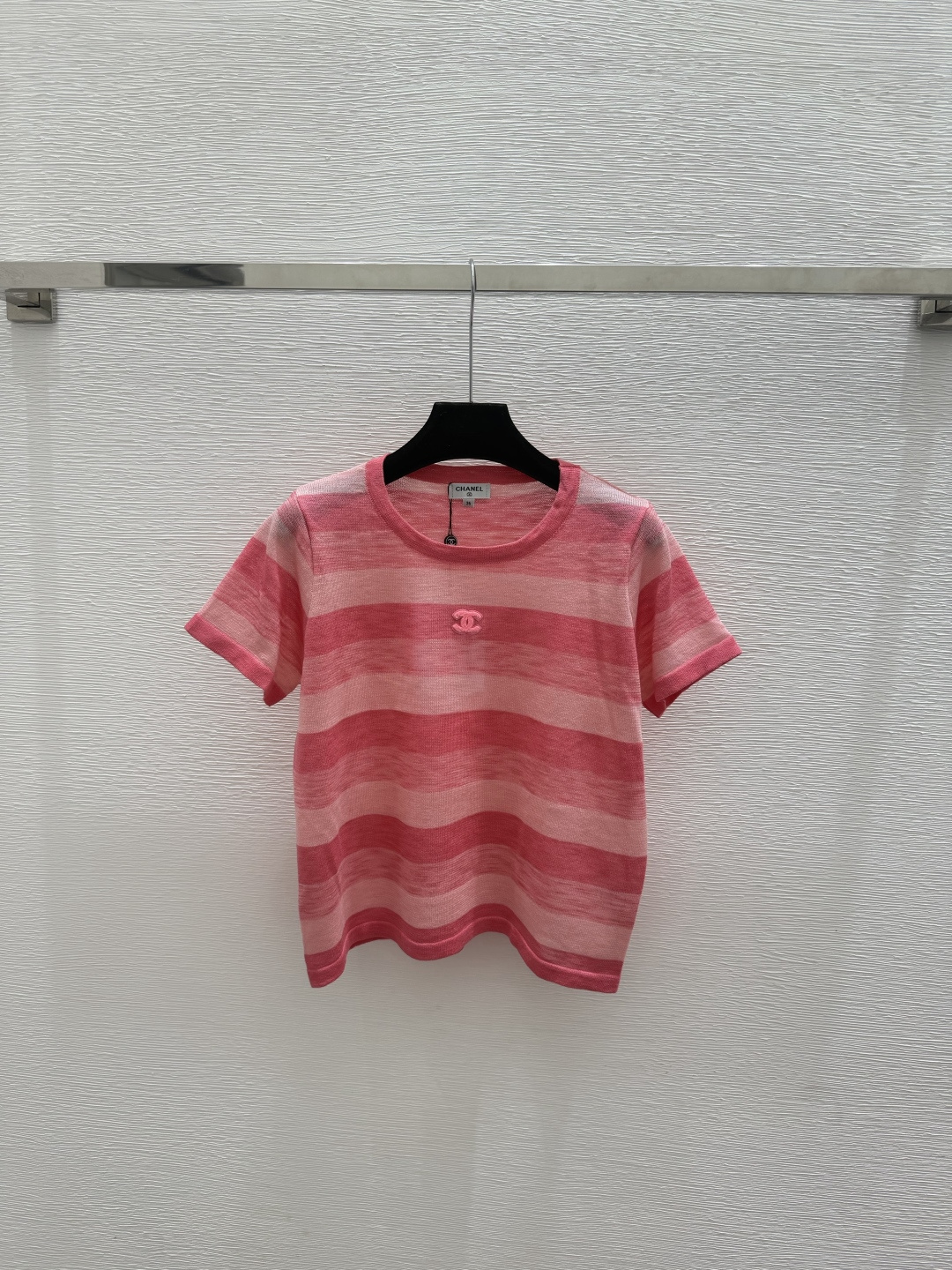 🆕CH家🆕  春夏新款 撞色条纹圆领针织短袖颜色：粉色 蓝色尺码：36.38.40