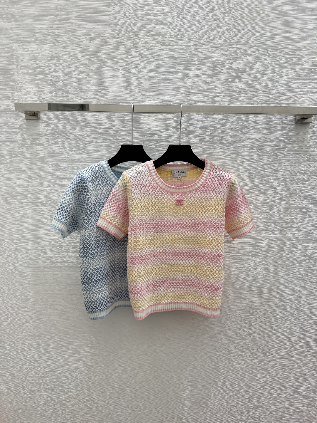 🆕CH家🆕  春夏新款 撞色简约圆领针织短袖颜色：粉色 蓝色尺码：36.38.40