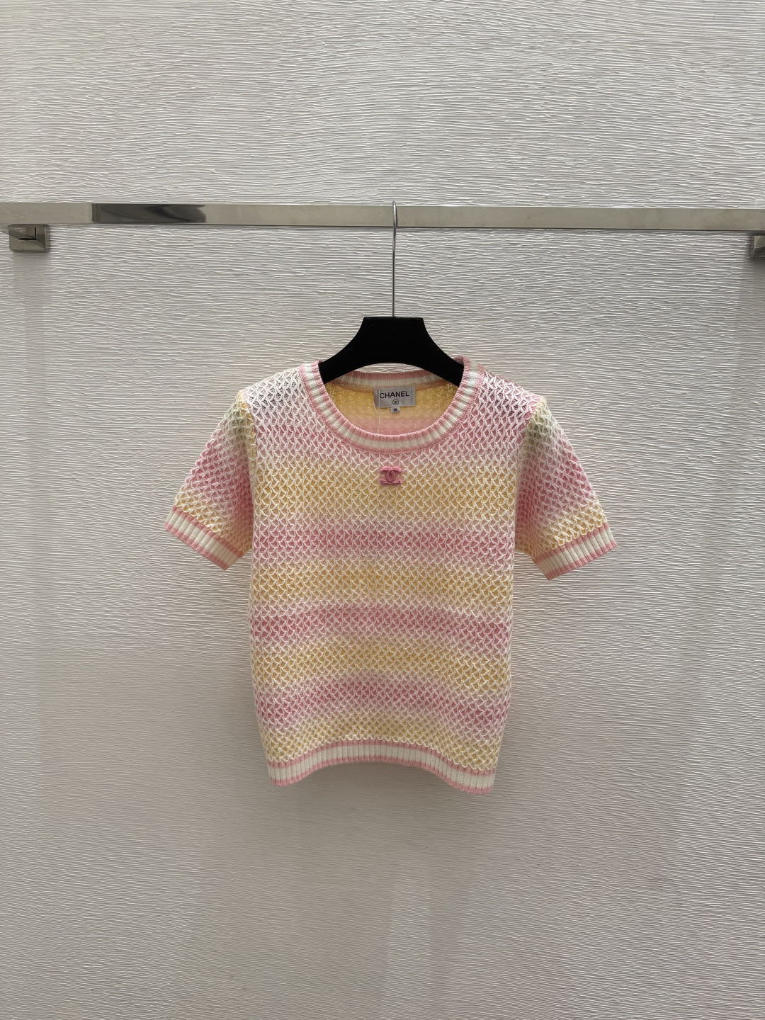 🆕CH家🆕  春夏新款 撞色简约圆领针织短袖颜色：粉色 蓝色尺码：36.38.40