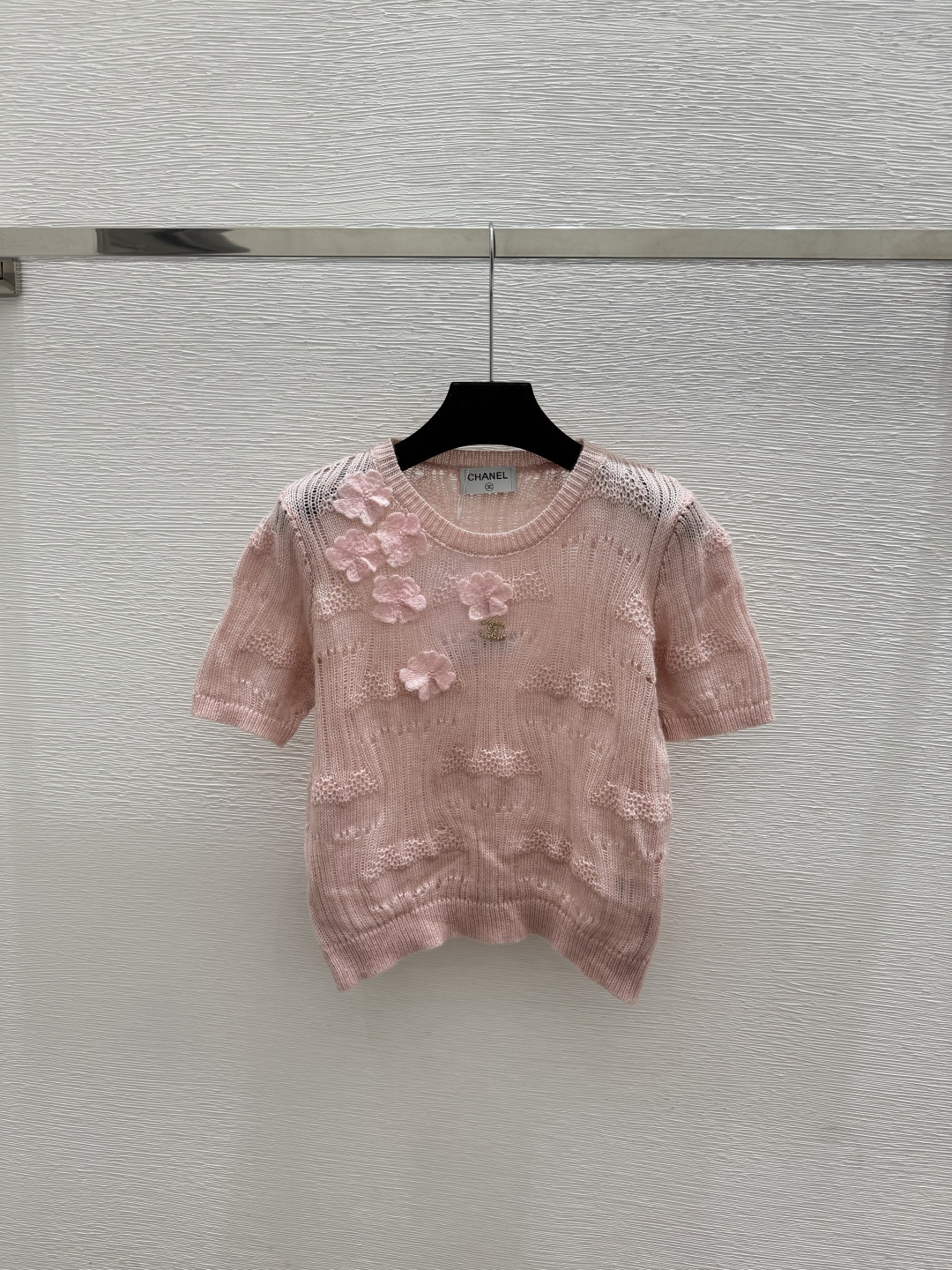 🆕CH家🆕  春夏新款  纯色花卉圆领针织短袖颜色：粉色 蓝色尺码：36.38.40