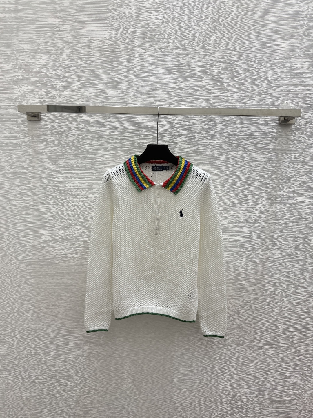 🆕PO家🆕  春夏新款 撞色翻领针织长袖颜色：白色 咖啡 宝蓝尺码：36.38.40