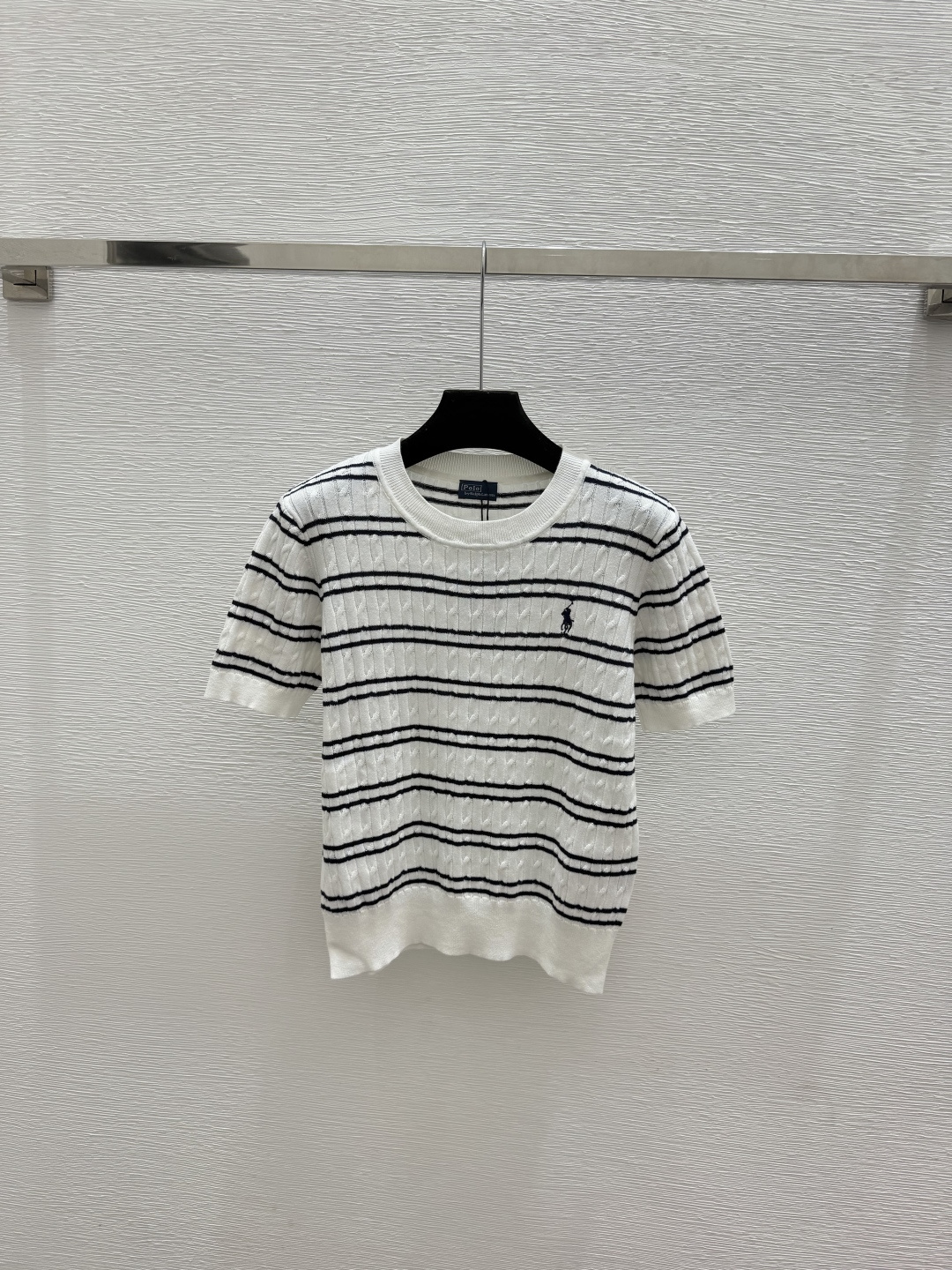 🆕PO家🆕  春夏新款 撞色条纹圆领针织短袖颜色：白色 粉色 宝蓝尺码：36.38.40