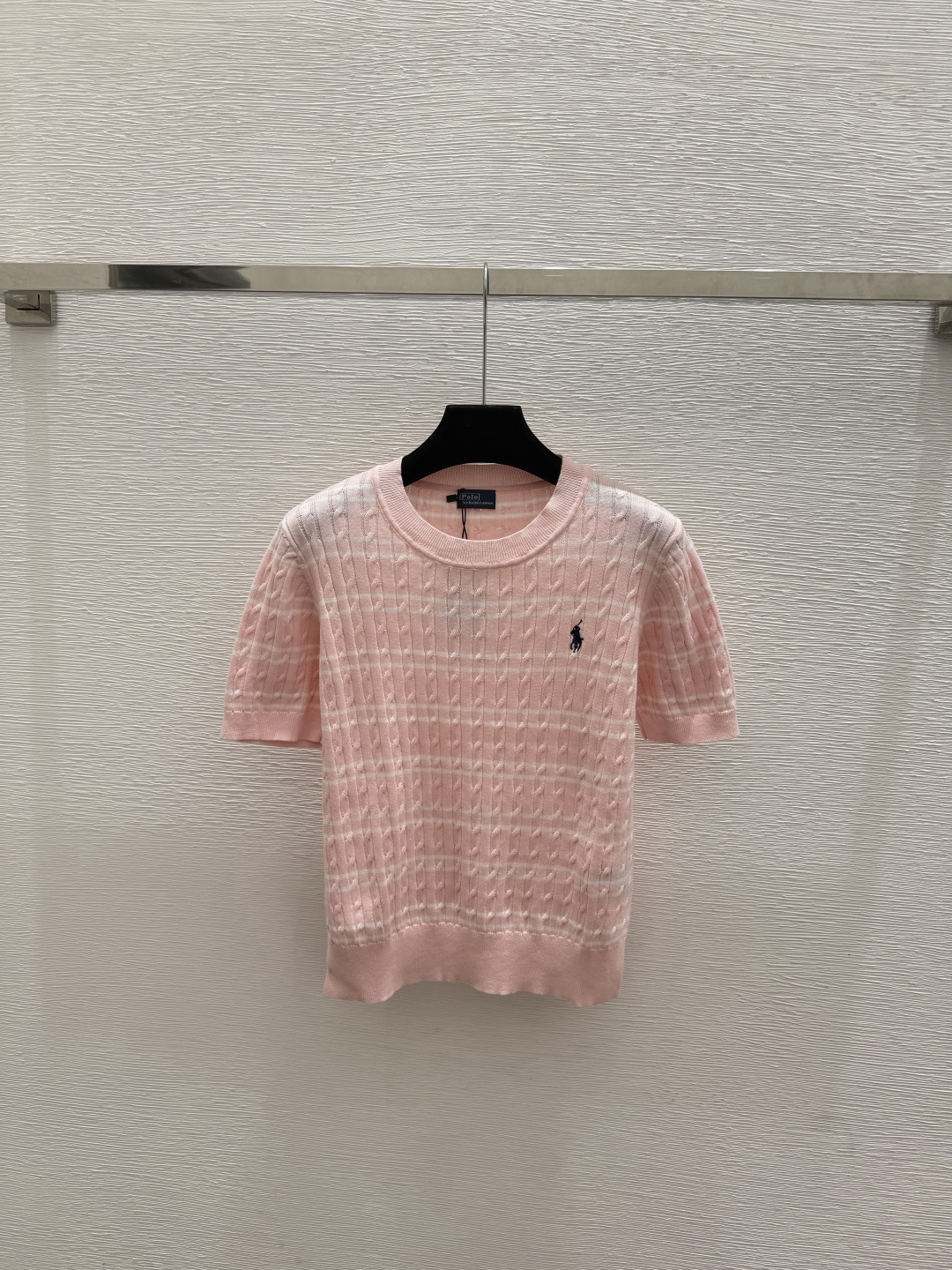🆕PO家🆕  春夏新款 撞色条纹圆领针织短袖颜色：白色 粉色 宝蓝尺码：36.38.40