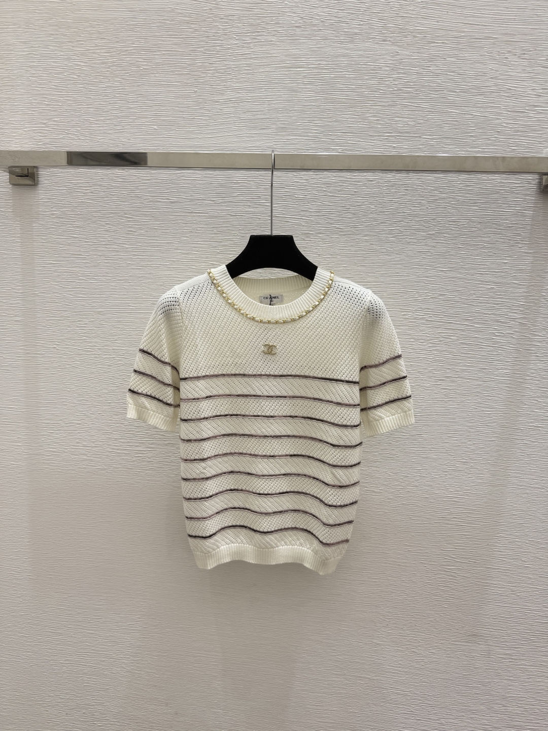 🆕CH家🆕  春夏新款 撞色条纹圆领针织短袖颜色：白色 黑色尺码：36.38.40