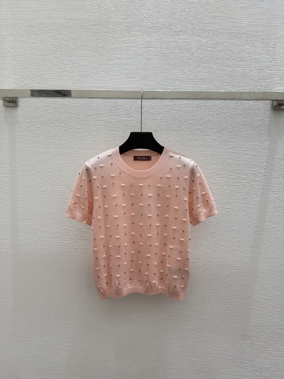 🆕Max家🆕  春夏新款 纯色重工钉珠圆领针织短袖颜色：白色 粉色 卡其尺码：36.38.40