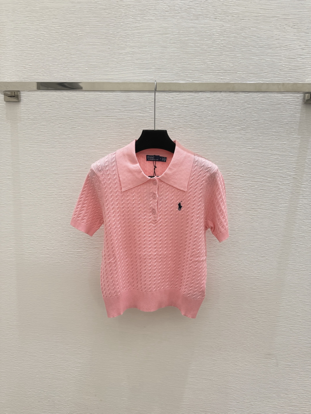 🆕PO家🆕  春夏新款 纯色简约翻领针织短袖颜色：白色 粉色尺码：36.38.40