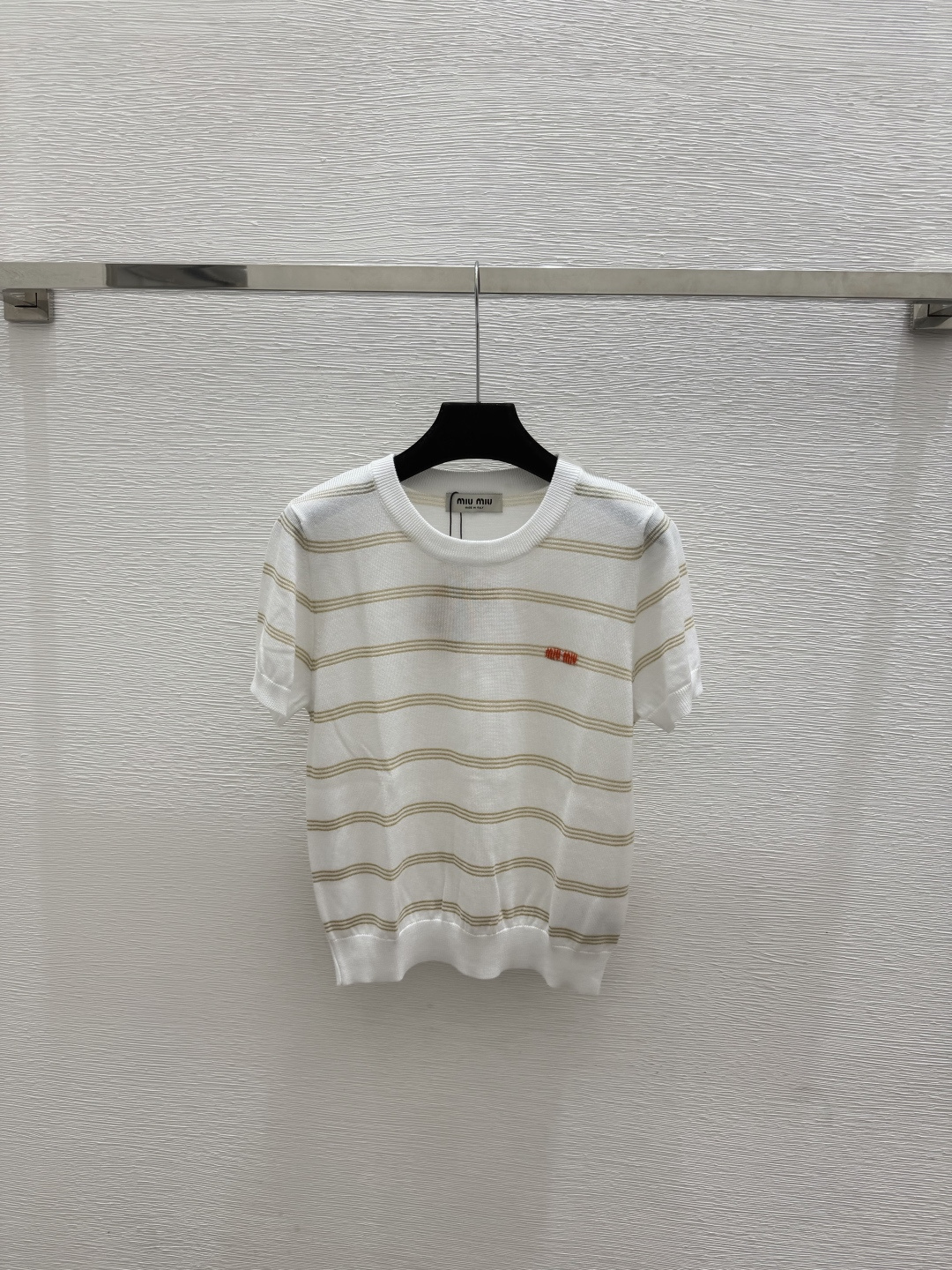 🆕M家🆕  春夏新款 撞色条纹圆领针织短袖颜色：白色 粉色 宝蓝尺码：36.38.40