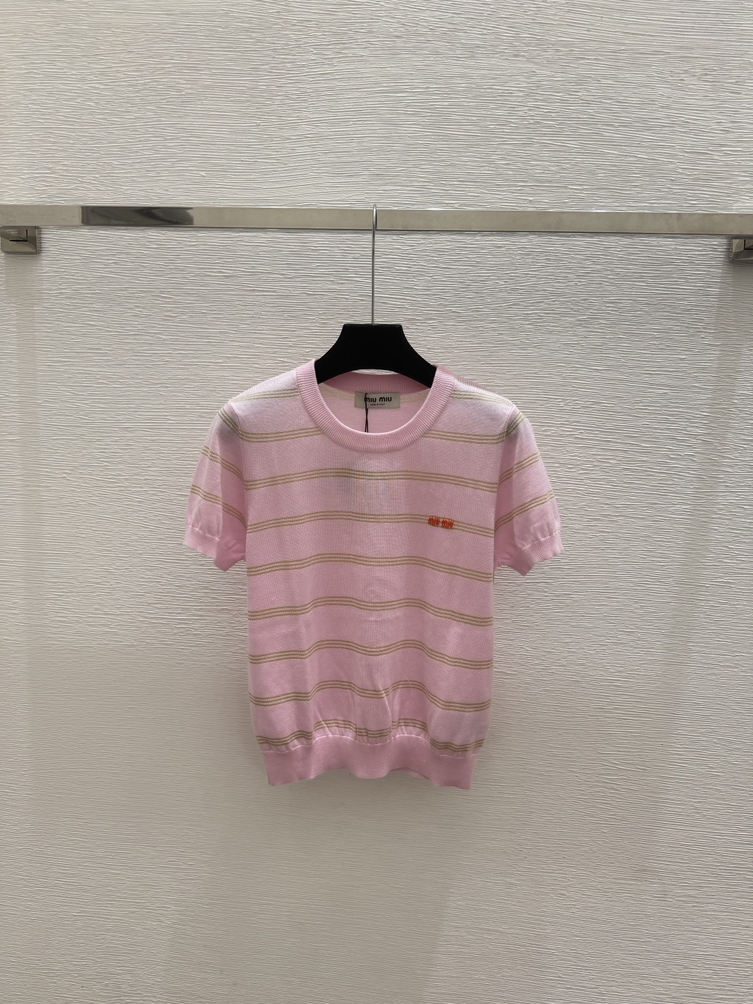 🆕M家🆕  春夏新款 撞色条纹圆领针织短袖颜色：白色 粉色 宝蓝尺码：36.38.40