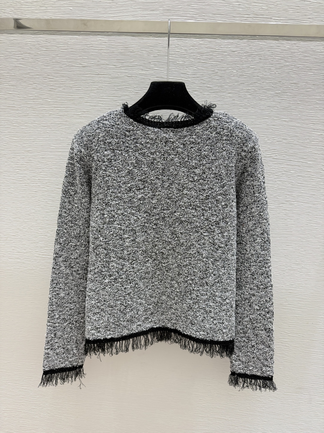 🆕CH家🆕  早秋新款  撞色流苏圆领针织长袖开衫 颜色：黑色 尺码：36.38.40