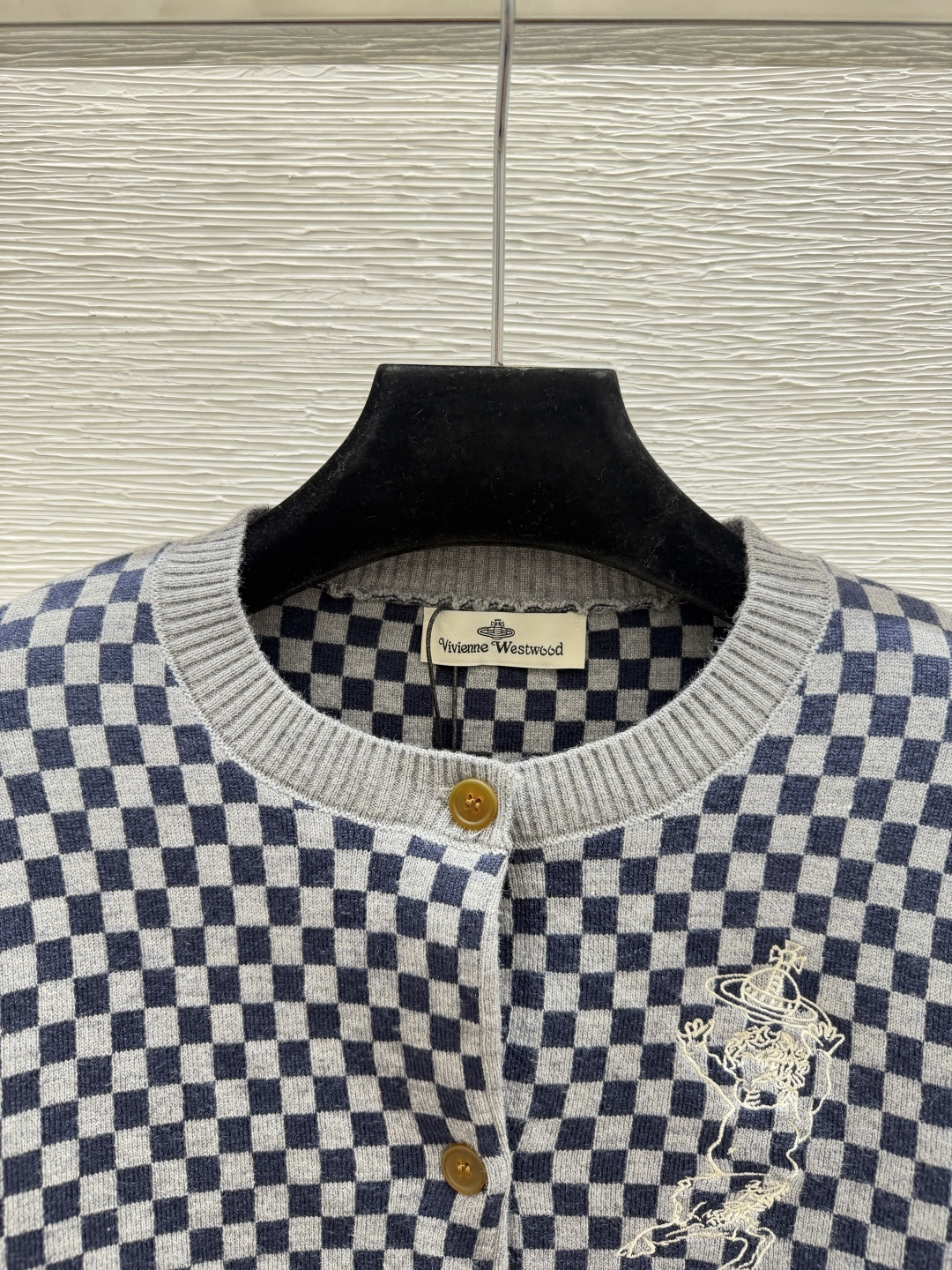 🆕VI家🆕  早秋新款  撞色格子圆领针织长袖开衫 颜色：灰色 尺码：36.38.40