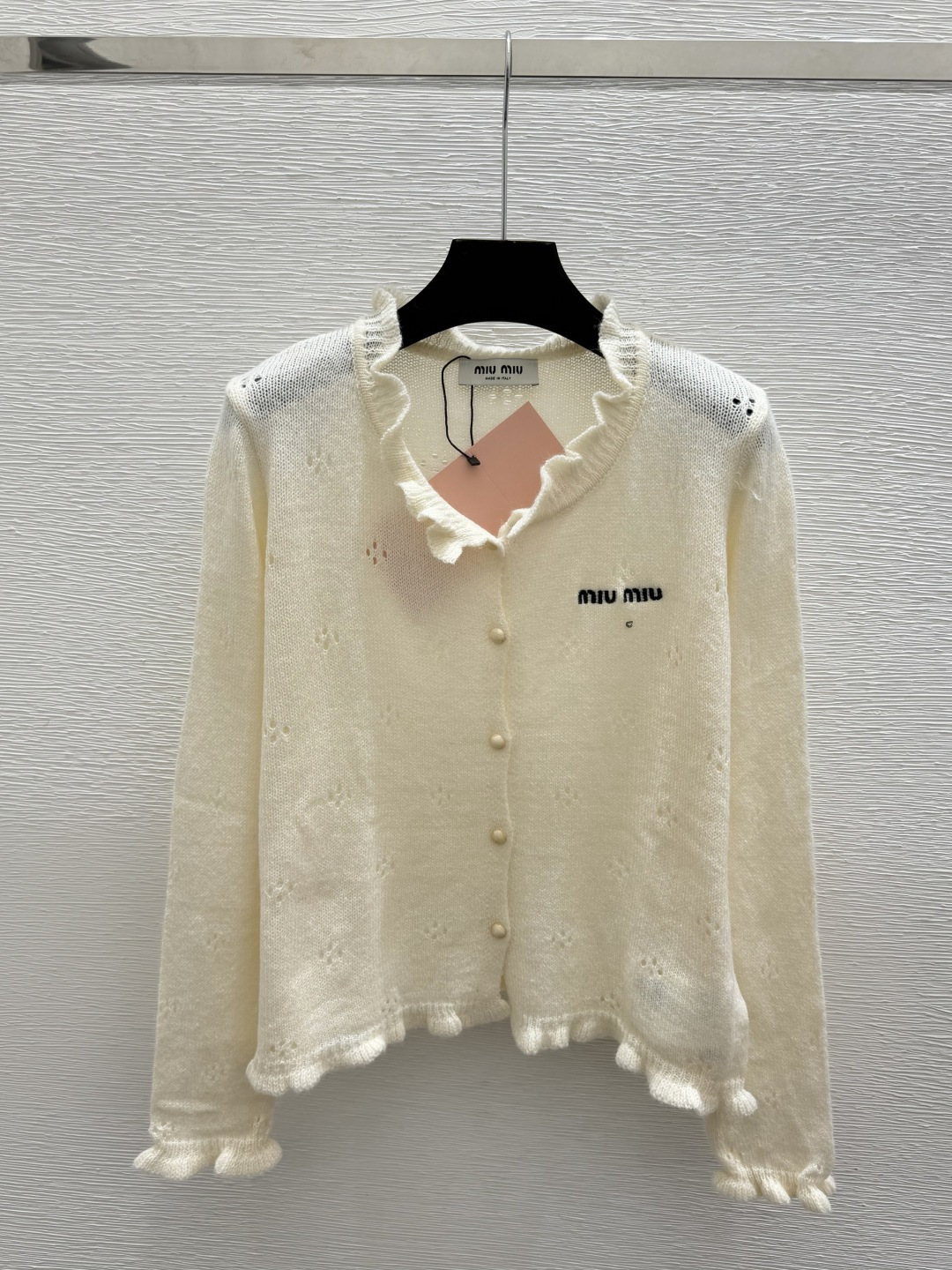 🆕M家🆕  早秋新款 纯色花边圆领针织长袖开衫 颜色：杏色 绿色 尺码：36.38.40