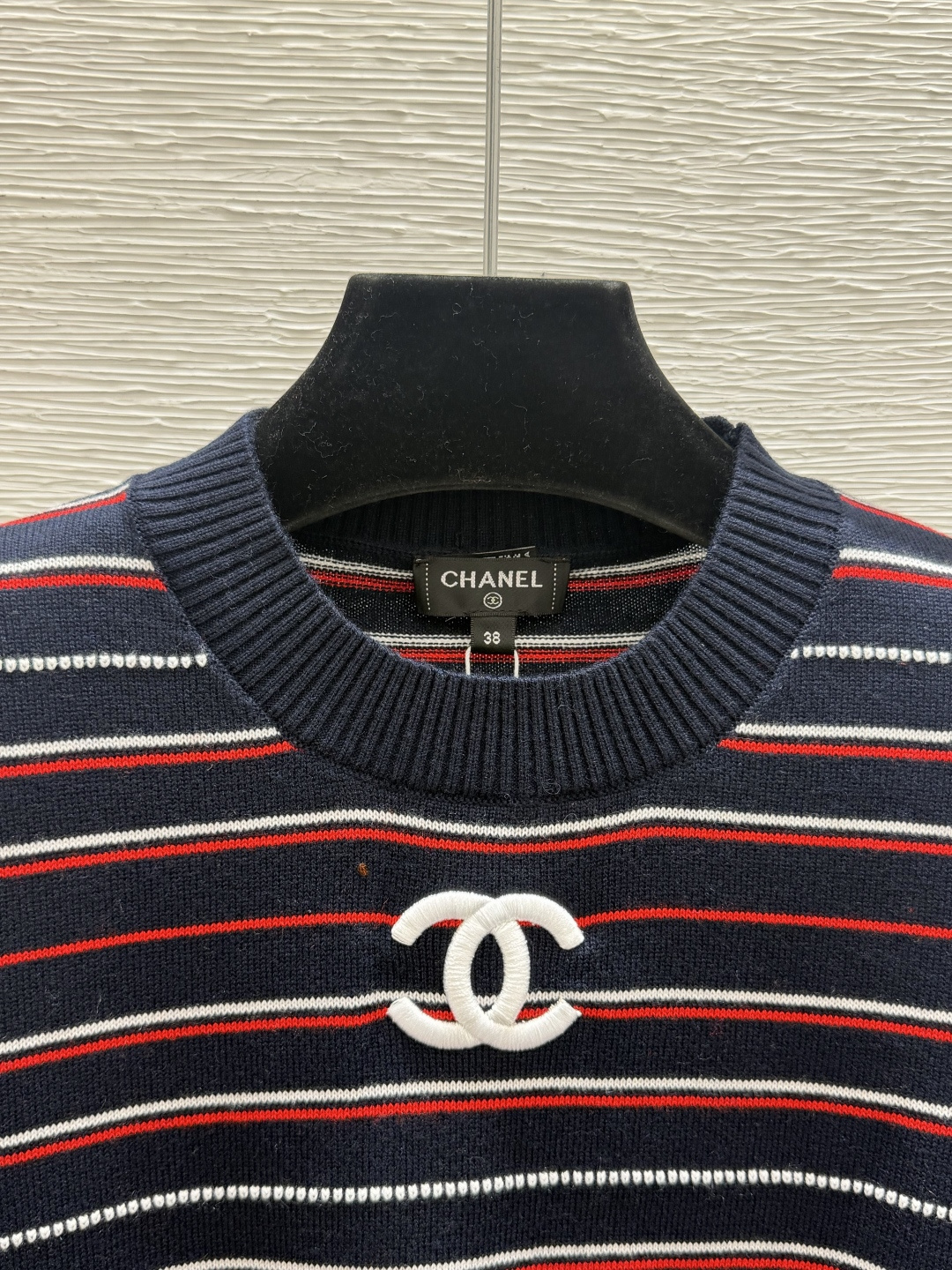 🆕CH家🆕  早秋新款 撞色条纹圆领针织长袖 颜色：宝蓝 尺码：36.38.40