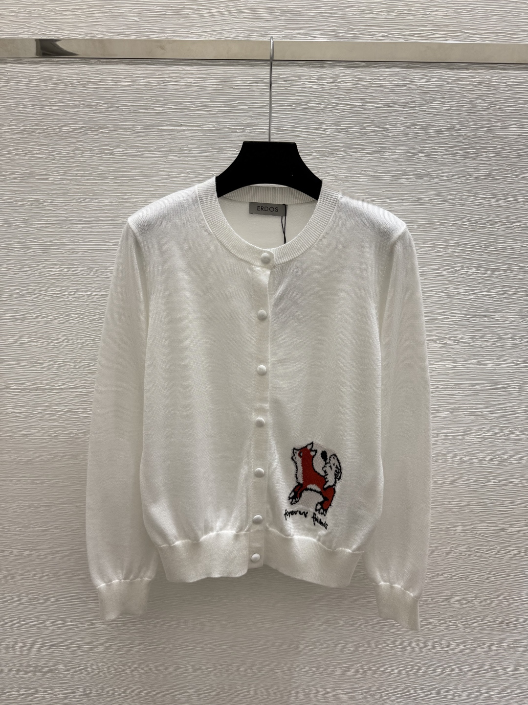 🆕ER家🆕  早秋新款 撞色狐狸圆领针织长袖开衫 颜色：白色 燕麦 宝蓝 尺码：36.38.40