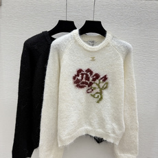 🆕CH家🆕 早秋新款 撞色花卉圆领针织长袖 颜色:黑色 白色 尺码:36.38.40 🆕CH家🆕 早秋新款 撞色花卉圆领针织长袖 颜色:黑色 白色 尺码:36.38.40