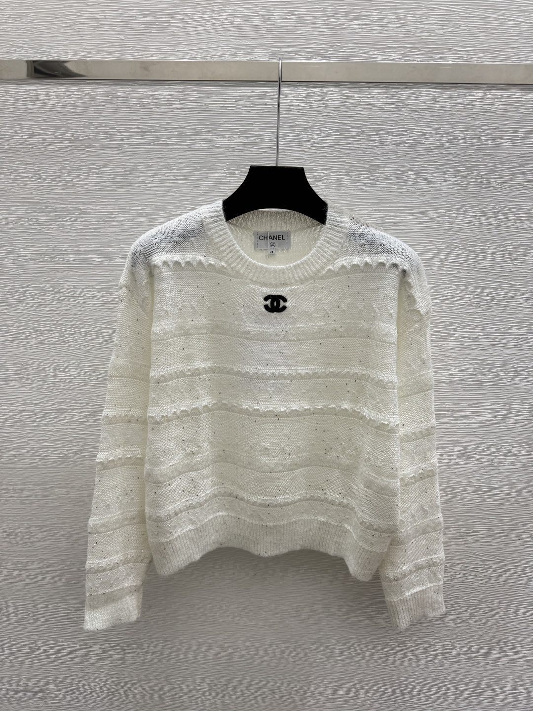 🆕CH家🆕  早秋新款  撞色条纹圆领针织长袖 颜色：白色 绿色 尺码：36.38.40