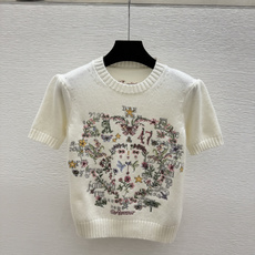 🆕D家🆕 早秋新款 撞色花卉圆领针织短袖 颜色:白色 尺码:36.38.40 🆕D家🆕 早秋新款 撞色花卉圆领针织短袖 颜色:白色 尺码:36.38.40