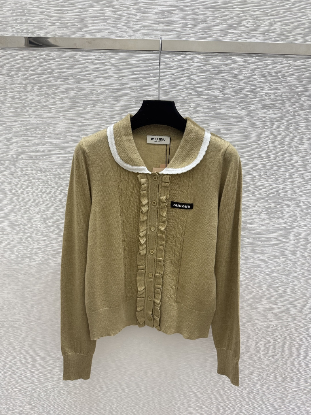 🆕M家🆕  早秋新款  撞色翻领花边针织长袖开衫 颜色：卡其 灰色 尺码：36.38.40      