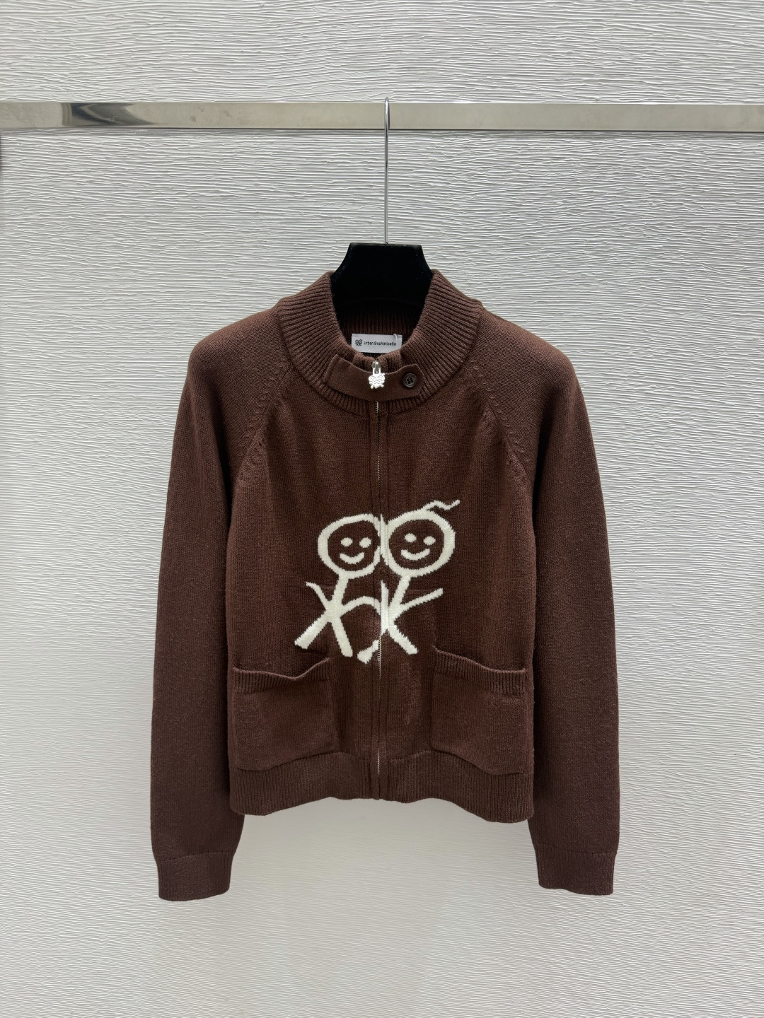 🆕US家🆕  早秋新款  撞色小柴人圆领针织长袖开衫 颜色：蓝色 咖啡 尺码：36.38.40      