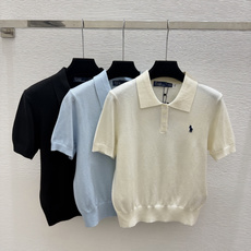🆕PO家🆕 早秋新款 纯色简约翻领针织短袖 颜色:白色 蓝色 黑色 尺码:36.38.40 🆕PO家🆕 早秋新款 纯色简约翻领针织短袖 颜色:白色 蓝色 黑色 尺码:36.38.40