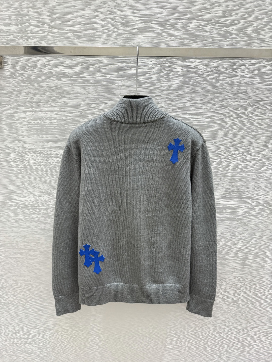 🆕克家🆕  早秋新款  撞色高领针织长袖开衫 颜色：灰色 宝蓝 尺码：36.38.40      