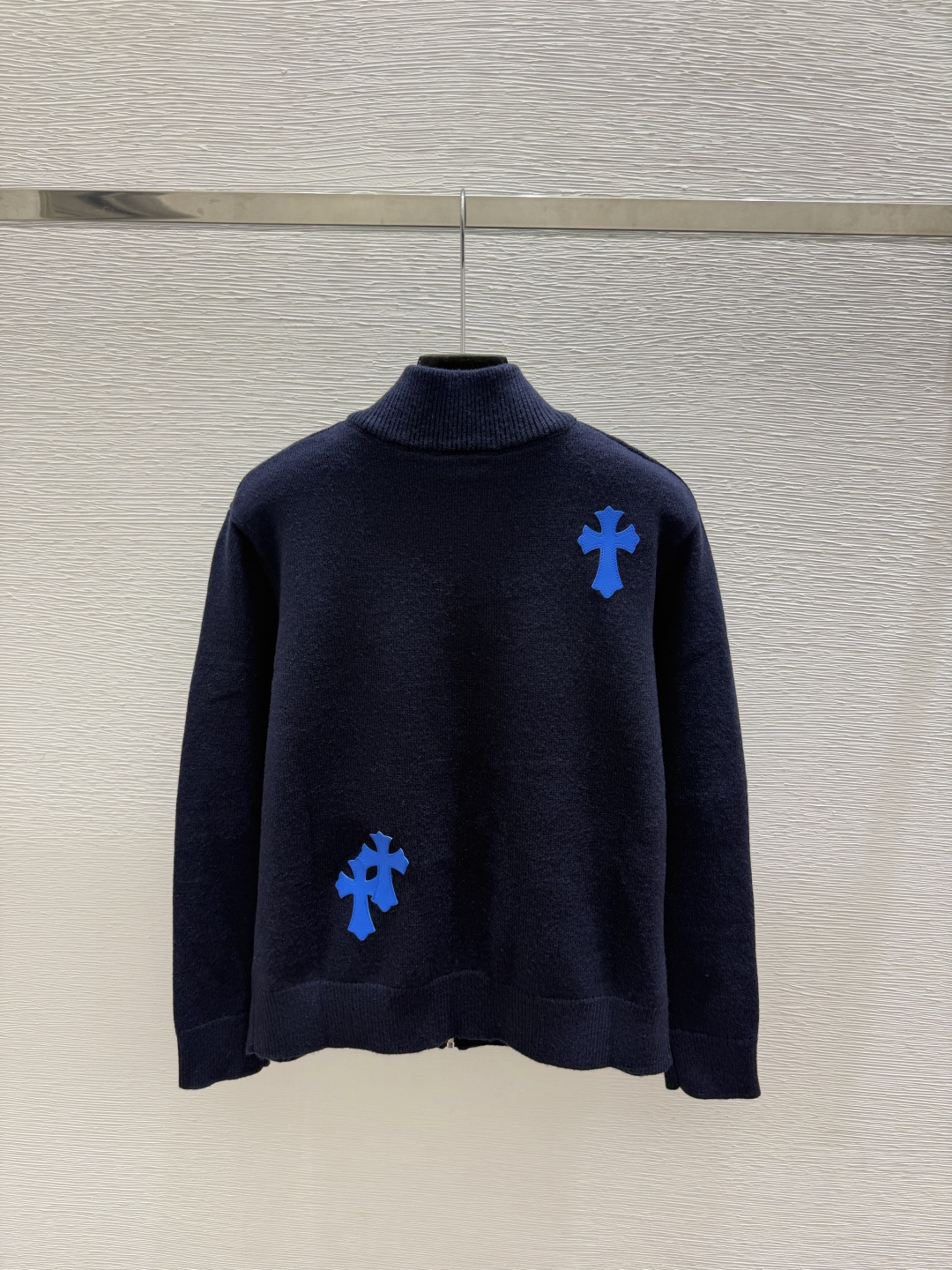 🆕克家🆕  早秋新款  撞色高领针织长袖开衫 颜色：灰色 宝蓝 尺码：36.38.40      