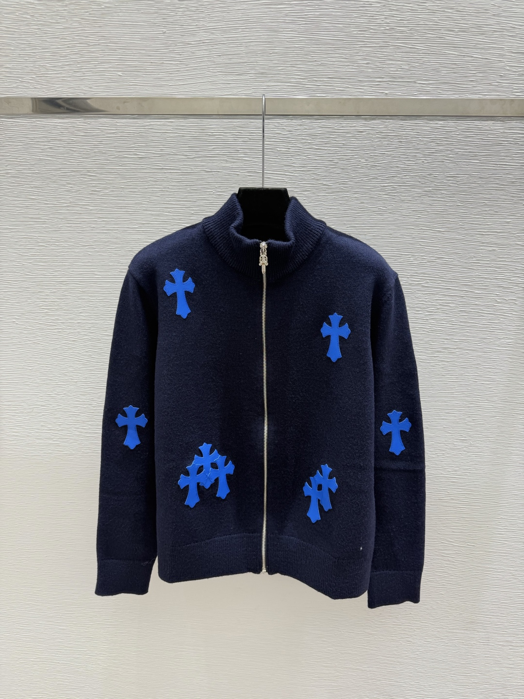 🆕克家🆕  早秋新款  撞色高领针织长袖开衫 颜色：灰色 宝蓝 尺码：36.38.40      