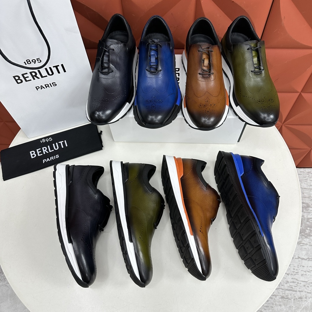 💋💍Berlut* 布鲁提 升级版第四代私模大底 Fast Track皮革运动鞋 官方 15,800