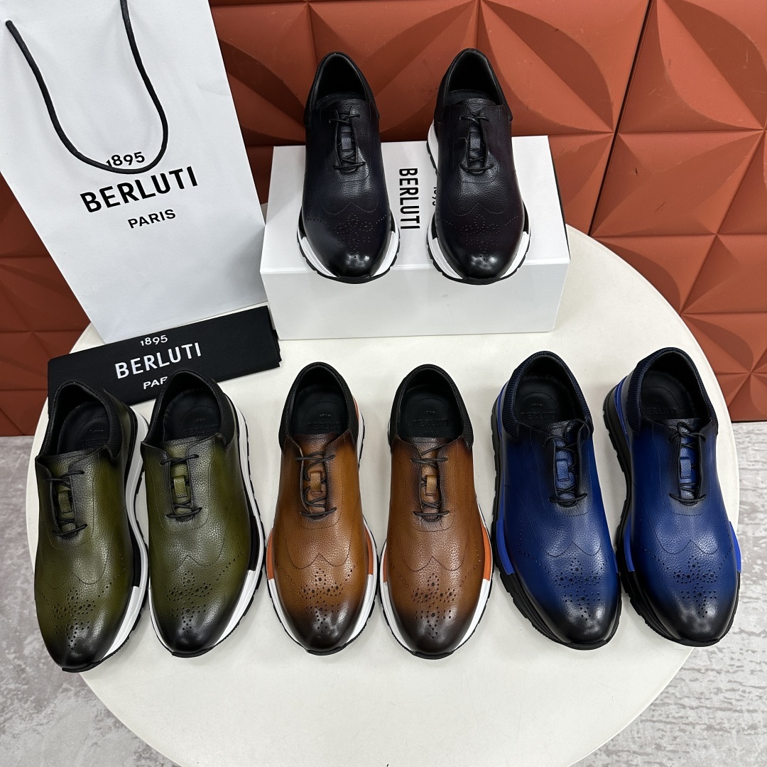 💋💍Berlut* 布鲁提 升级版第四代私模大底 Fast Track皮革运动鞋 官方 15,800